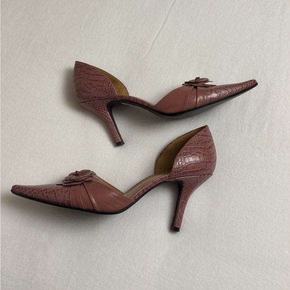 Vintage Franco Sarto Pink Leather Pointed Toe Floral Heels Size 8.5 Boho Retro - Picture 2 of 10